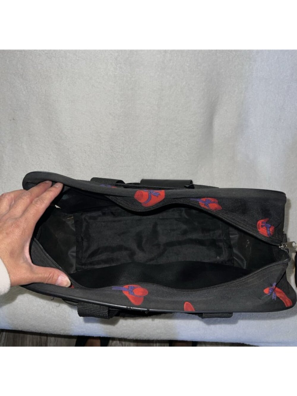 Red Hat Society 4 pc set tote shoulder bag toiletry hand Blk w/Red/Purple hats - Picture 6 of 16